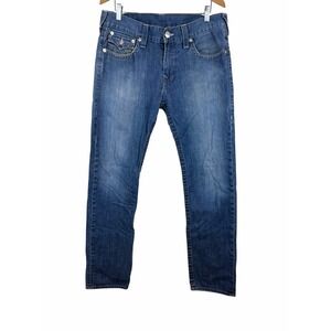 True Religion Billie Mid-Rise Men's Skinny Straight Jeans Size 34x32 Blue Denim